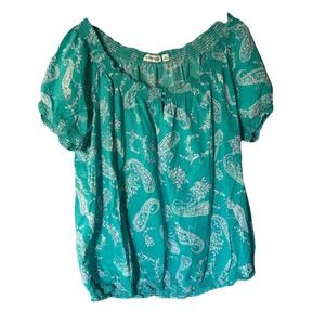 St. John's Bay Women's Top Blue Paisley Short Sleeve Blouse Size 2X